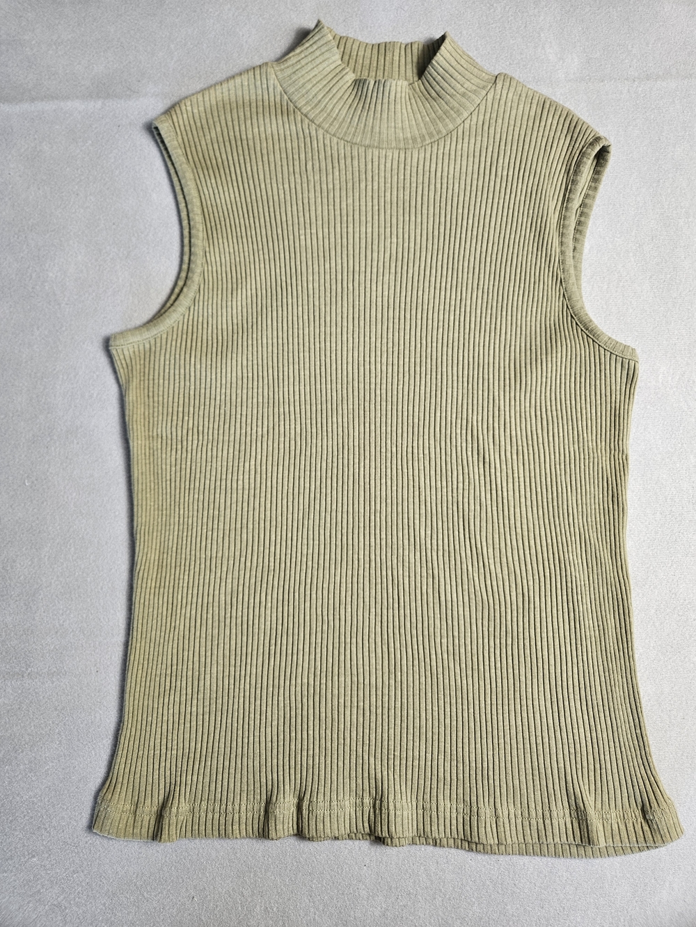 Caran New York Ribbed Mock Neck Sleeveless Top 2X Sage Green Stretch Knit
